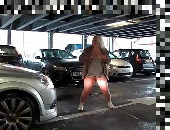 Chubby girl flashes her hot ass and titties in public