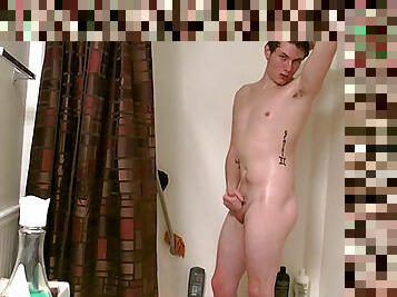 Solo twink gets wet in the shower