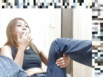 ASIAN MISTRESS SEXY SMOKING FETISH,FOOT FETISH, FOOT SLAVE,FOOT WORSHIP INSTRUCTION