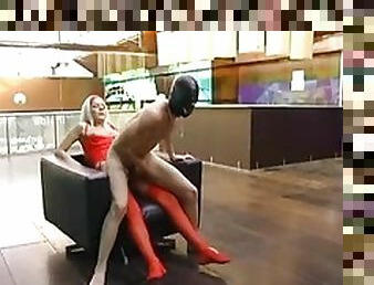 Masked man riding tranny cock