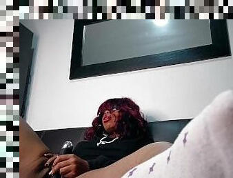 Hot ebony masturbates at night while recording this clip for you