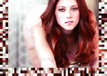 Straight chick with red head Shae Snow poses