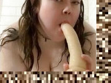 Strip In The Shower & Dildo Fuck In School Girl Lingerie BBW