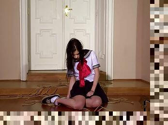 Tied schoolgirl Amber Nevada being punished