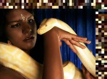 Sexy Indian slut is playing with real snake