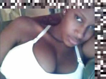 Ebony busty chick on webcam