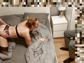 žena, kremna-pita, mož, prihaja, cuckold, femdom