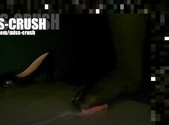 Cock crush under high heel and foot on pantyhose with cumshot