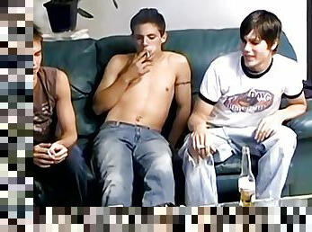 Naughty teenagers smoking cigars and sucking hard cocks