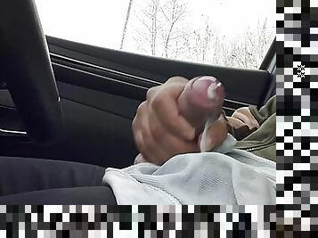 Cumming inside de car at rest place