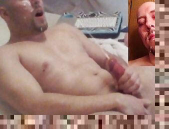 gigantisk, masturbation, cumshot, juckande, ansiktssprut, sprut, massiv, ensam, kuk