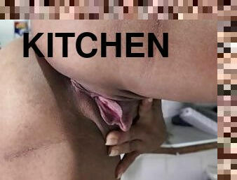 A close up look at my pussy playing in the kitchen