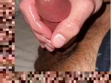 Jerking Off Big Tan Cock With A Hair Tie