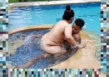 This rich mature sucks my dick while we are in the pool Part 2 moves that rich ass