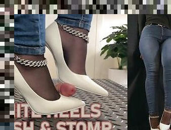 White Heels Crush and Stomp - Bootjob, Shoejob, Ballbusting, CBT, Trample, Trampling, High Heels