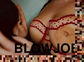 BIG TITS BLONDE GIRLFRIEND GIVES A BLOWJOB