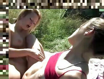 One on one outdoor masturbation with college lesbians