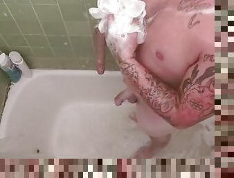 Tatted Boy Showers With Dildo Part 1