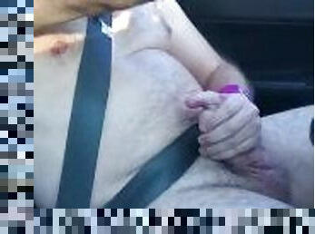 Car masturbation - cum load onto my leg