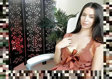 Super cute skinny busty teen babe solo tease on cam