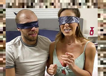 Blind folded mom is in for a really juicy surprise
