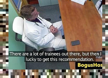 Cocksucking euro nurse fingered on desk