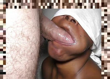 Ebony mouth loves to swallow white mans cum