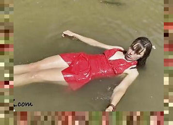 Wetlook RED floating PVC dress