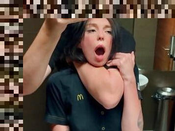 Risky public sex in the toilet. Fucked a McDonald's worker because of spilled soda! - Eva Soda