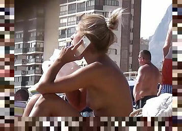 amatör, kamera, strand, voyeur, bikini, topless