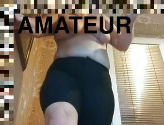 röv, storatuttar, amatör, ensam, gym, verklighet, topless, träning