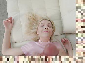 Petite blonde soaked in sperm after a good POV fuck