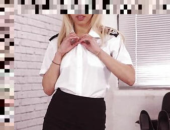 British Policewoman In Stockings Gives You Sexy Striptease While You STROKE YOUR COCK!