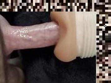 Uk amateur using vibrating toy on bulging bellend before fucking fleshlight