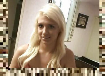 Blonde cutie lets camera guy fondle her tits