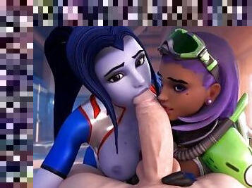 Sombra and Widowmaker suck big dick