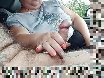 milf jerks off my cock in the car until I cum