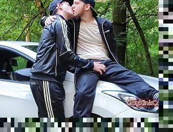 al-aire-libre, público, amateur, anal, mamada, gay, pareja, coche, europeo, euro