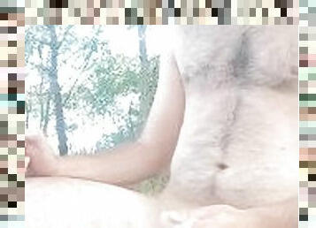 CUMSHOT IN JUNGLE :Pervy and tall young men shoots huge cum in public forest