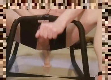 Fun with a chair and dildo with cumshot