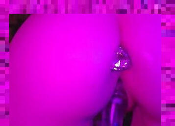 tight tattooed slut fucks both of her holes with toys