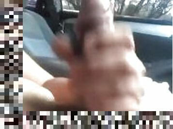 Stroking my dick in the car