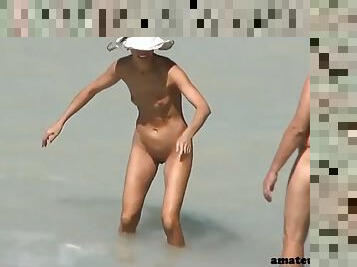 nudist, ehefrau, schwer, kam, strand, voyeur, ficken