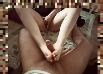 Getting footjob from my Goddess & Cum on her feet