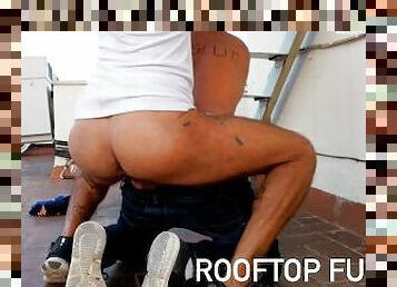 Hot guy fucked me bareback on the rooftop Barcelona lots of cum on my face big facial