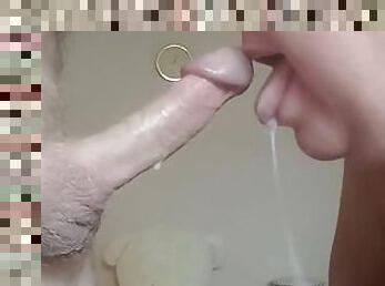 I fill my wife's mouth with cum after a blowjob close-up