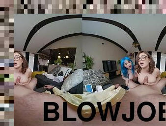 Sloppy Blowjob With Jewelz Blu, And Leana Lovings POV VR PORN threesome