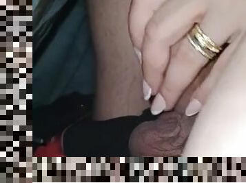 Stepmom wanks stepsons cock and holds cock like a cigarette
