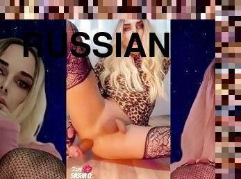 Beautiful Russian Trans Sasha Q cumshot anal orgasm