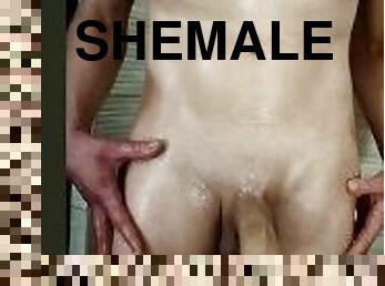 Handsfree Cumming from Shemale with Big Cock